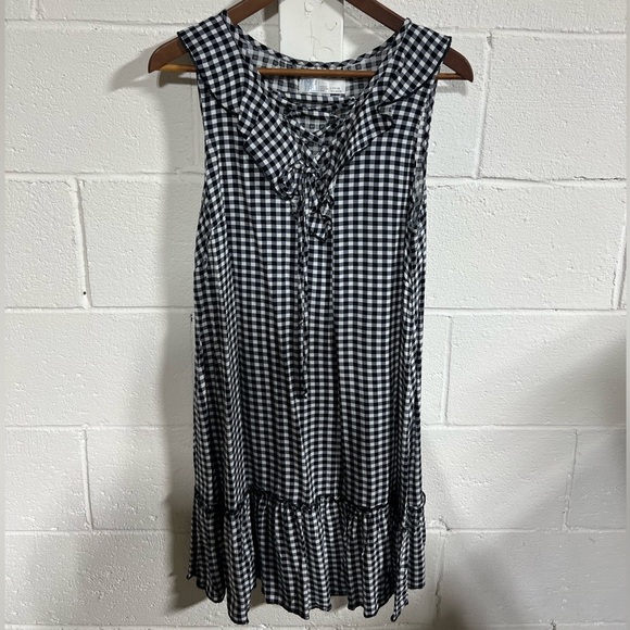 Time And Tru Black|White Gingham Summer Dress Size L 12-14 - Picture 2 of 5